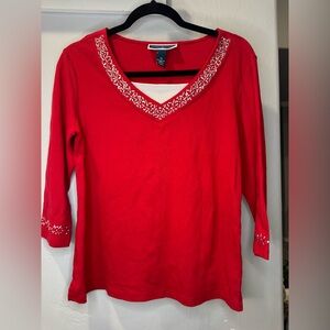 Karen Scott Red V-Neck Long Sleeve Top